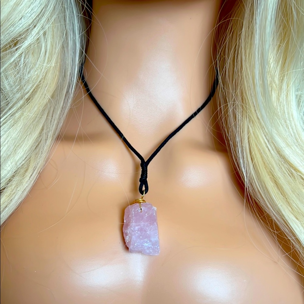 Raw Rose Quartz Pendant Necklace